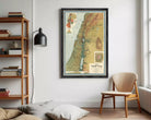 The image is a framed map of the Middle East, specifically focusing on the region of Israel.
