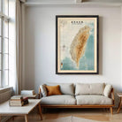a large framed map of Taiwan hanging on a wall in a living room.
