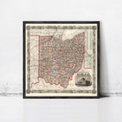 The image is a framed map of Ohio, showing the state's geographical layout and boundaries.