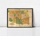 The image is a framed vintage map of the Indian reservations in Oklahoma, depicting the state's tribal lands and boundaries.