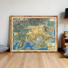 The image is a framed map of a region, likely in Asia, with various geographical features and landmarks depicted.