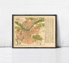 The image is a framed map of Dresden, Germany, depicting the city's layout and surrounding areas.