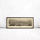 A framed black and white aerial photograph of a cityscape, with a text overlay that reads "The image depicts the city of St. Louis, Missouri".