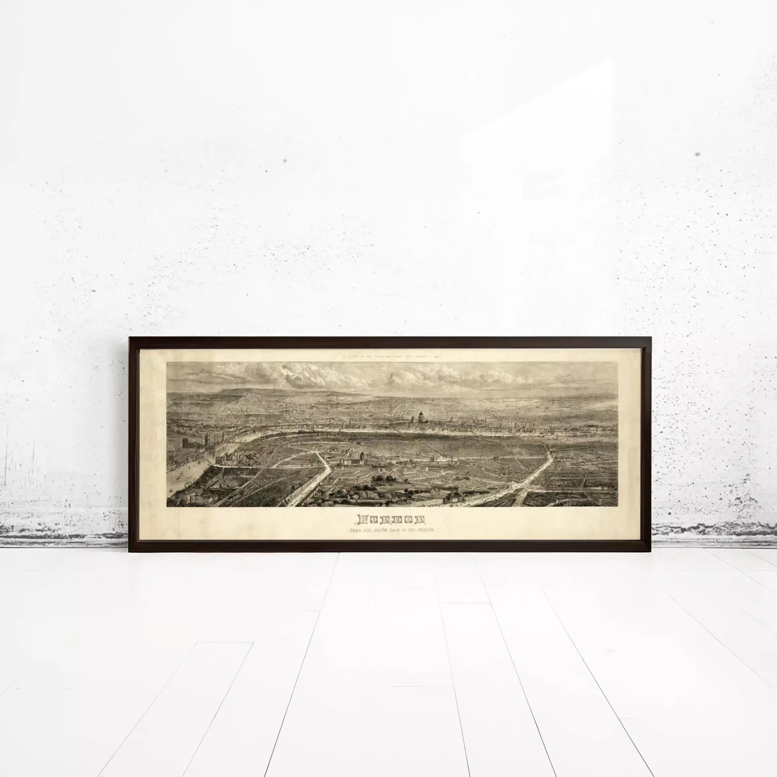 A framed black and white aerial photograph of a cityscape, with a text overlay that reads "The image depicts the city of St. Louis, Missouri".