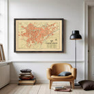 The image is a framed vintage map of the city of Clermont-Ferrand, France, depicting the layout and geographical features of the area.