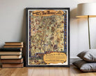 The image is a framed vintage map of New Mexico, depicting various landmarks and locations across the state.