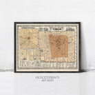 The image is a framed vintage map of Tehran, Iran, depicting the city's streets and landmarks.