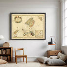 The image is a framed vintage map of the Mediterranean region, depicting various islands and coastal areas.