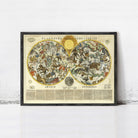 The image is a framed vintage map depicting the night sky with various celestial objects and figures.