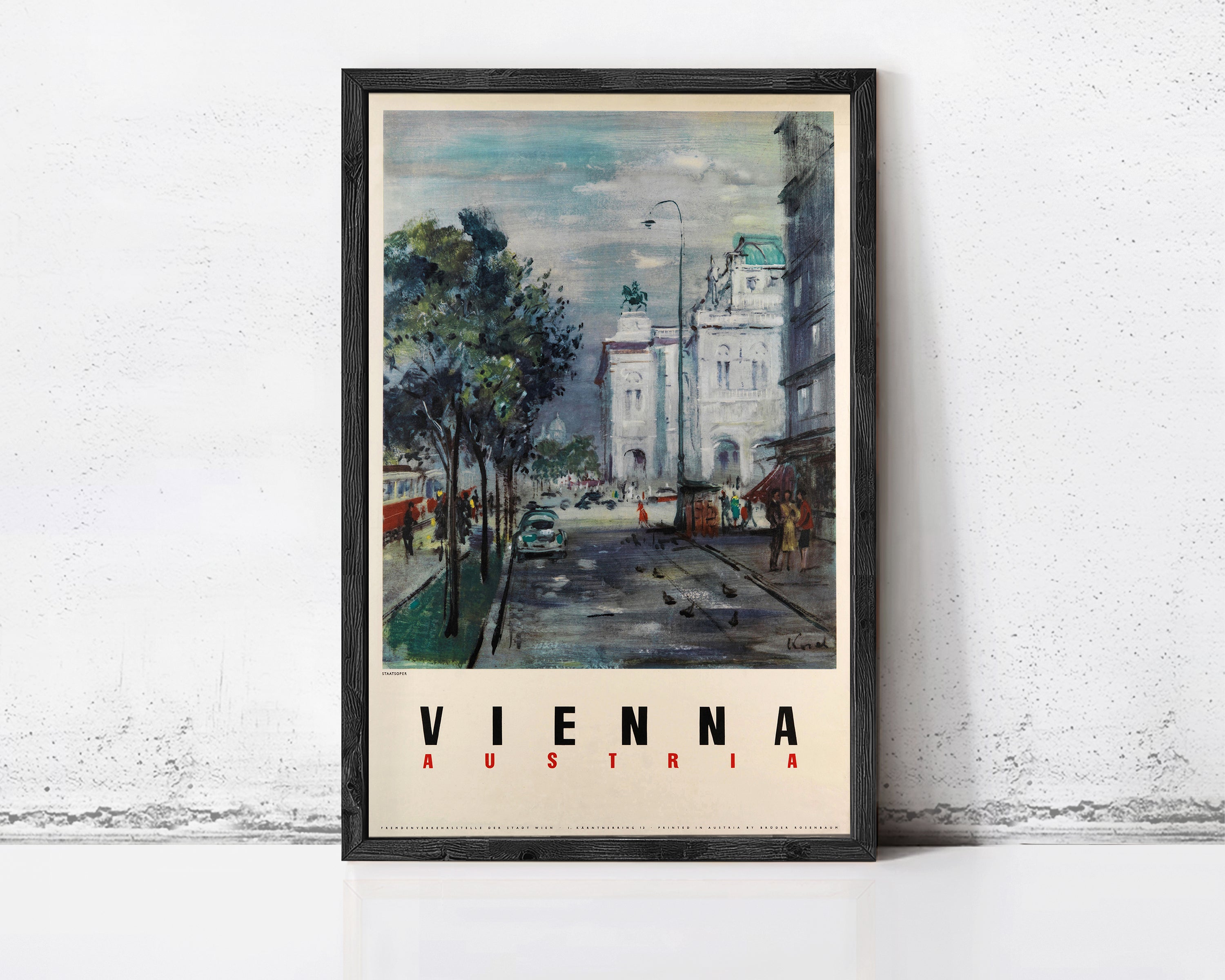 The image is a framed poster depicting a street scene in Vienna, Austria.