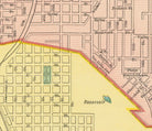 The image is a historical map of a city, showing streets, buildings, and other urban features.