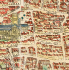The image is a detailed map of a city, showing various buildings, streets, and landmarks.