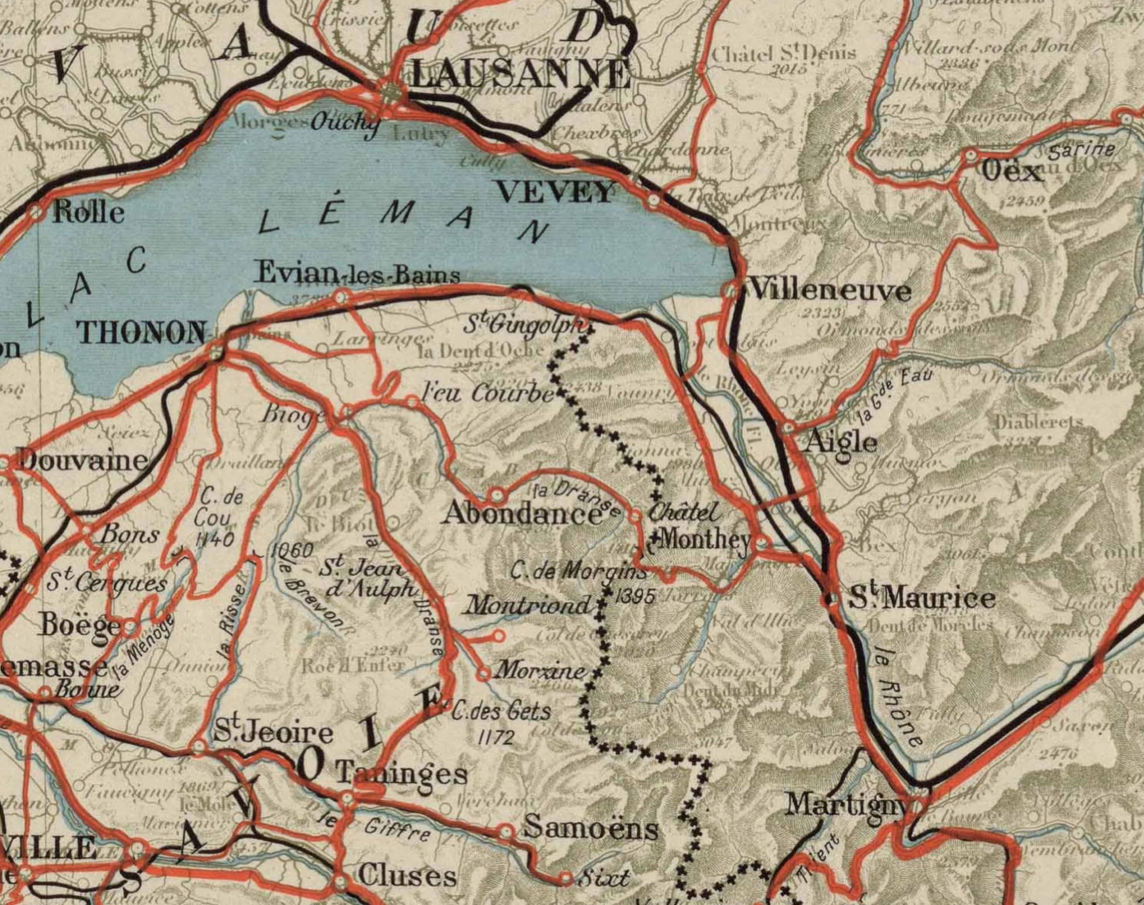 The image is a vintage map of the Lake Vignon region, showing the surrounding areas and bodies of water.