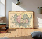 The image is a framed vintage map of Portland, Oregon, depicting the city and surrounding areas.
