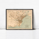 The image is a framed vintage map of Singapore, depicting the city's layout and surrounding areas.