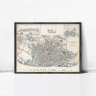 The image is a framed vintage map of Liverpool, England, depicting the city's layout and surrounding areas.