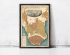 The image is a framed vintage map of a city, likely Havana, Cuba, with a detailed illustration of the city's layout and surrounding areas.