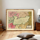 The image is a framed vintage map of the Middle East and North Africa, depicting various regions and countries in different colors.