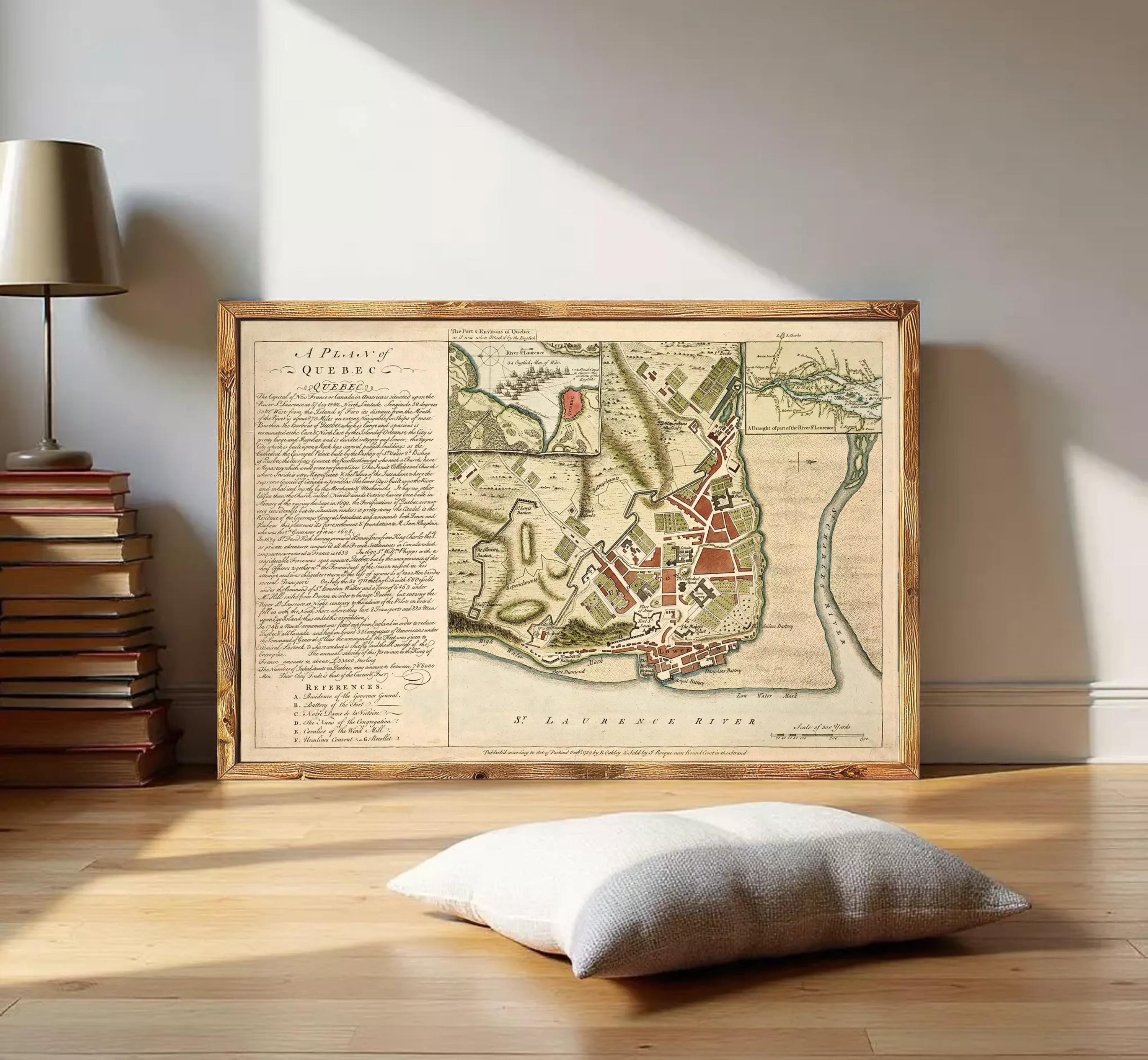 The image is a framed historical map of a city, likely from the 17th century, with detailed illustrations and labels.