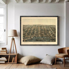The image is a framed print depicting a bird's eye view of a city, likely Alexandria, Virginia.