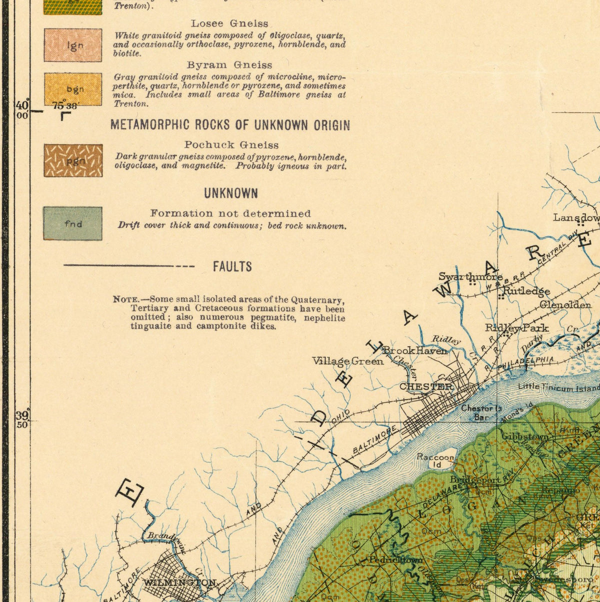 The image is a detailed geological map of the eastern United States, showing the distribution of various minerals and rock types across the region.