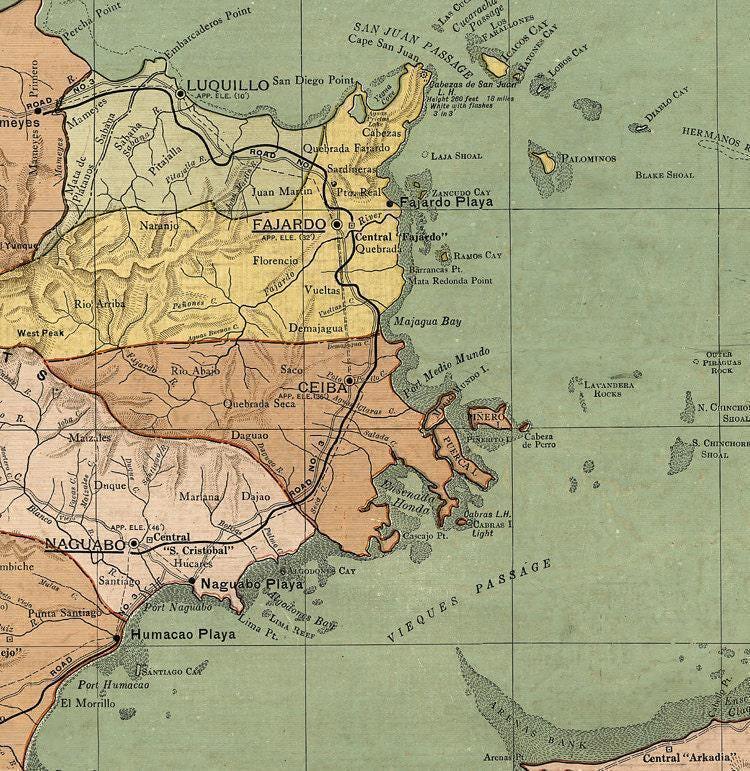 Puerto Rico Colonial Map Old Map of Puerto Rico Island 1915 Vintage Map | Old Map Print ...