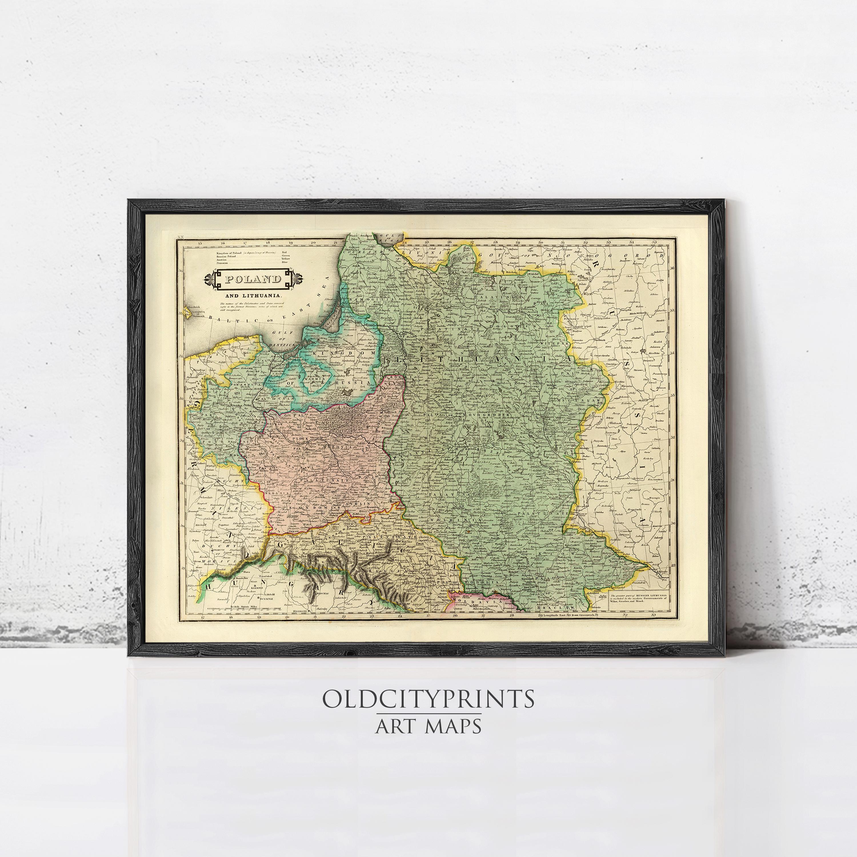 The image is a framed vintage map of Germany and parts of Eastern Europe, likely from the 19th century.
