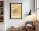 The image is a framed map of Rome, Italy, depicting the city's streets, landmarks, and surrounding areas.