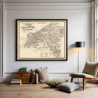 The image is a framed vintage map of Cleveland, Ohio, depicting the city's streets and neighborhoods.