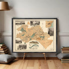 The image is a framed vintage map of the city of Philadelphia, Pennsylvania, depicting various landmarks and streets.