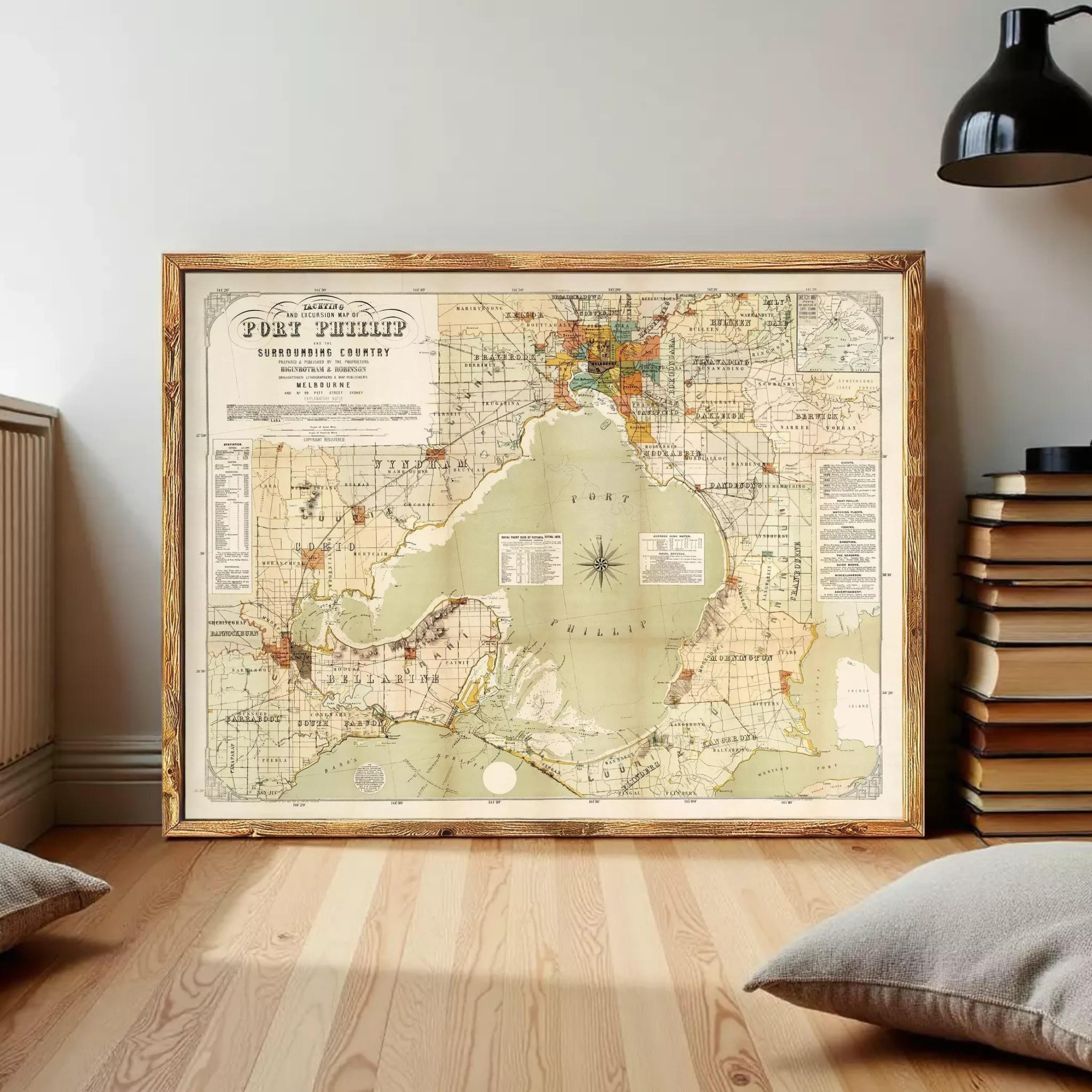 The image is a framed vintage map of Fort Pierce, Washington, with a wooden frame.