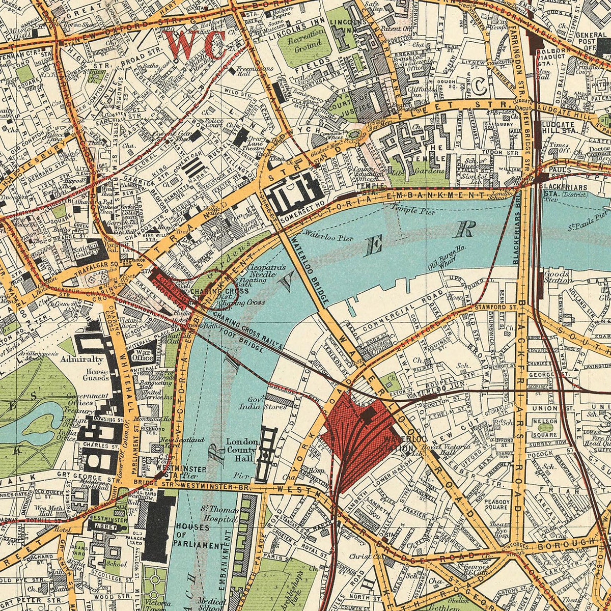 The image is a detailed map of a city, showing streets, buildings, and landmarks.
