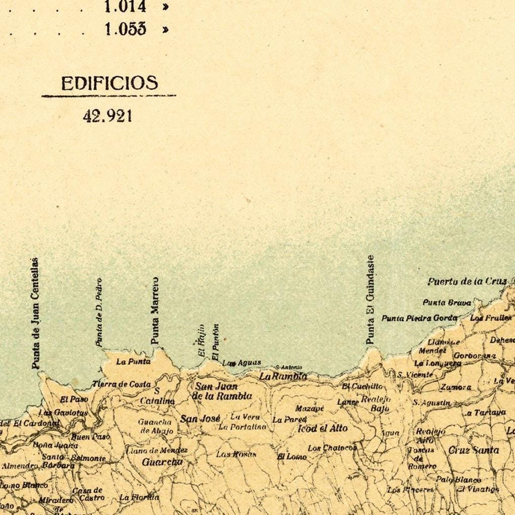 The image is a vintage map of Puerto Rico, showing the coastline, major cities, and surrounding areas.