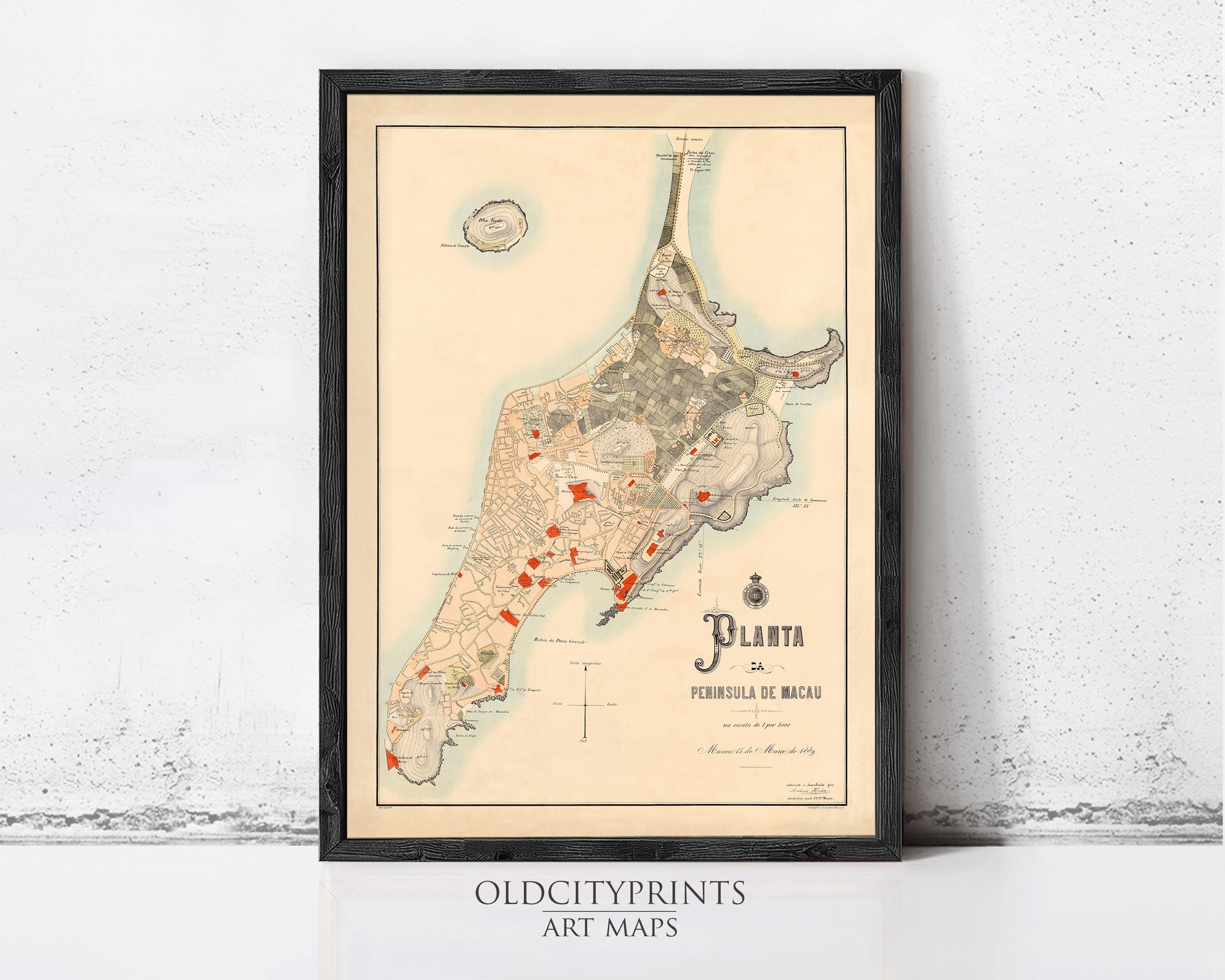 The image is a framed vintage map of the city of Planta, Perú, located in the Andes Mountains of South America.