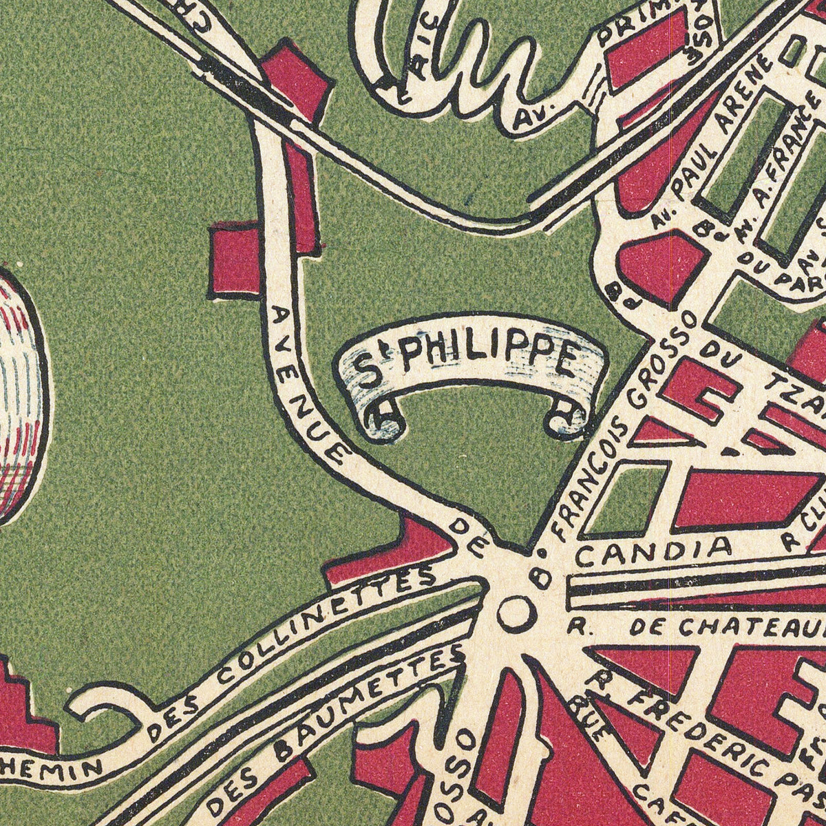 The image is a detailed map of a city, showing streets, landmarks, and various points of interest.