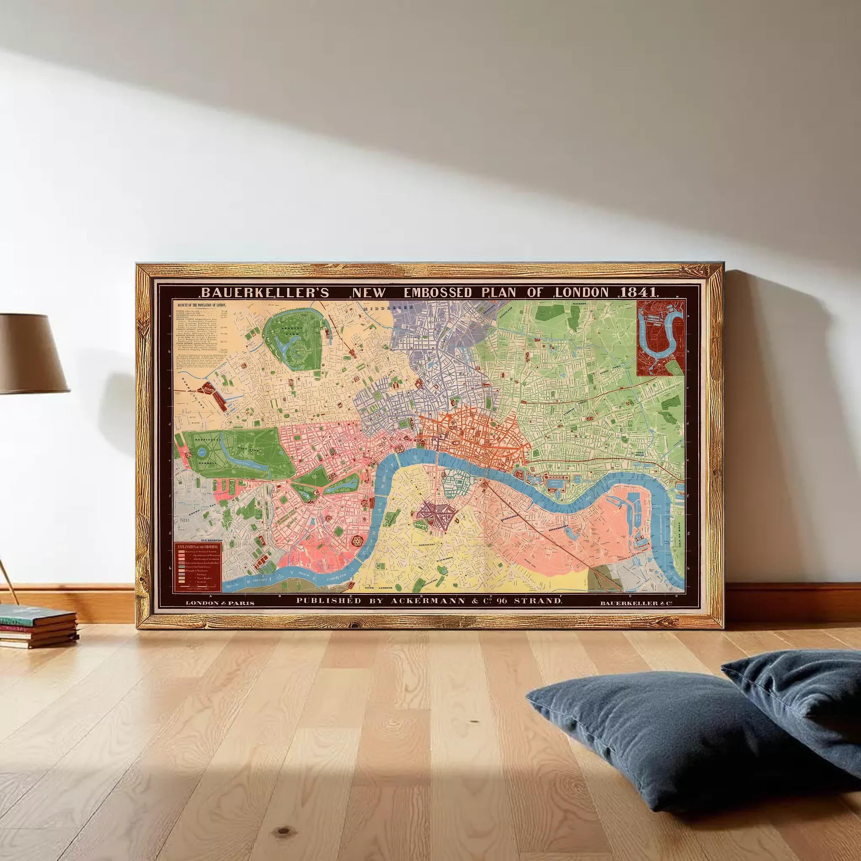 The image is a framed vintage map of London from 1941, depicting the city's layout and surrounding areas.