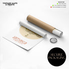a rolled map of Jamaica, along with a tube and a circular object labeled "SECURE PACKAGING".