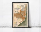 The image is a framed map of Miami, Florida, showing the city's layout and surrounding areas.