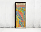The image is a framed poster or painting titled "The Histogram of Evolution" that displays a colorful, abstract representation of evolutionary patterns.