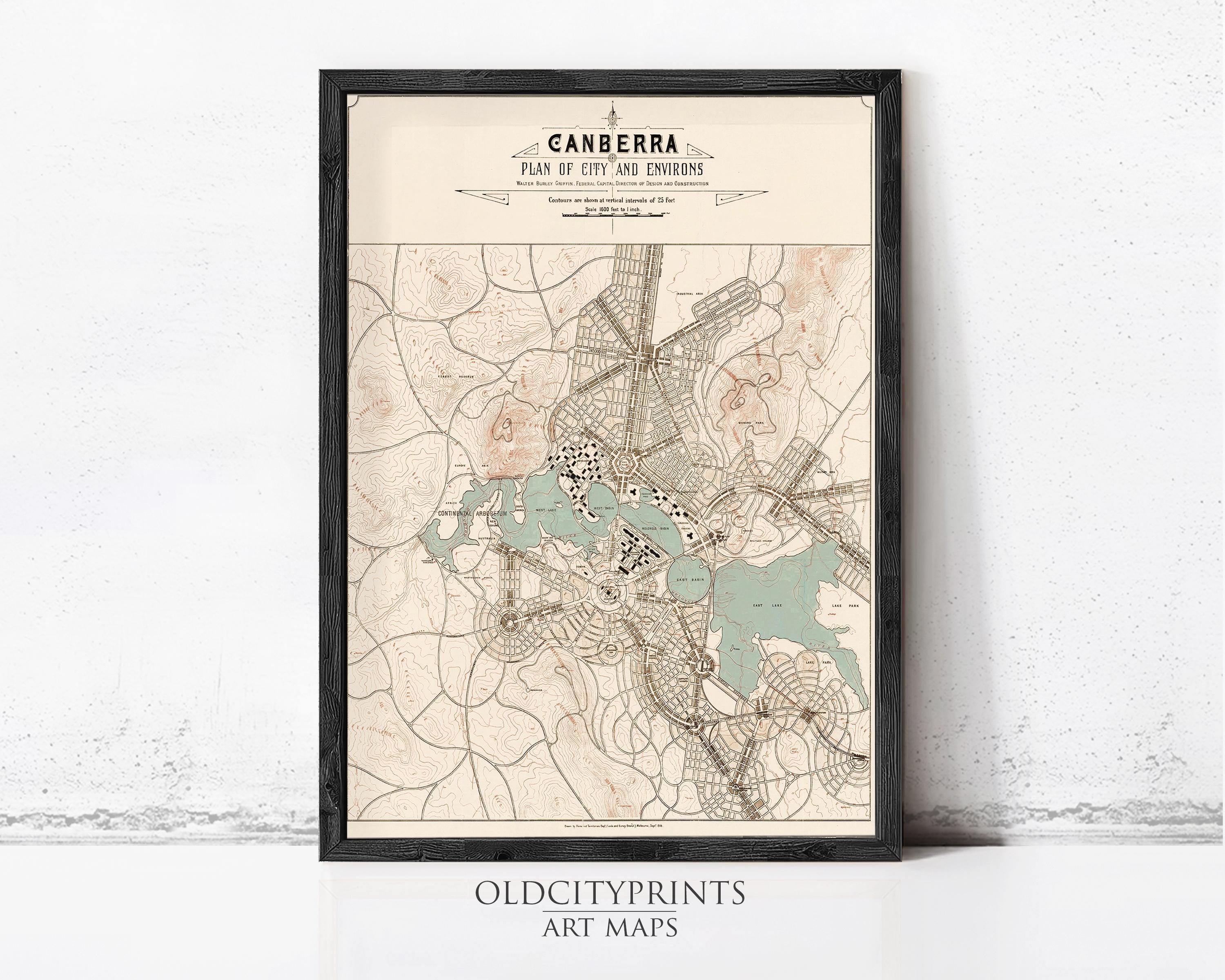 The image is a framed vintage map of the city of Adelaide, Australia, titled "Plan of City and Environs".