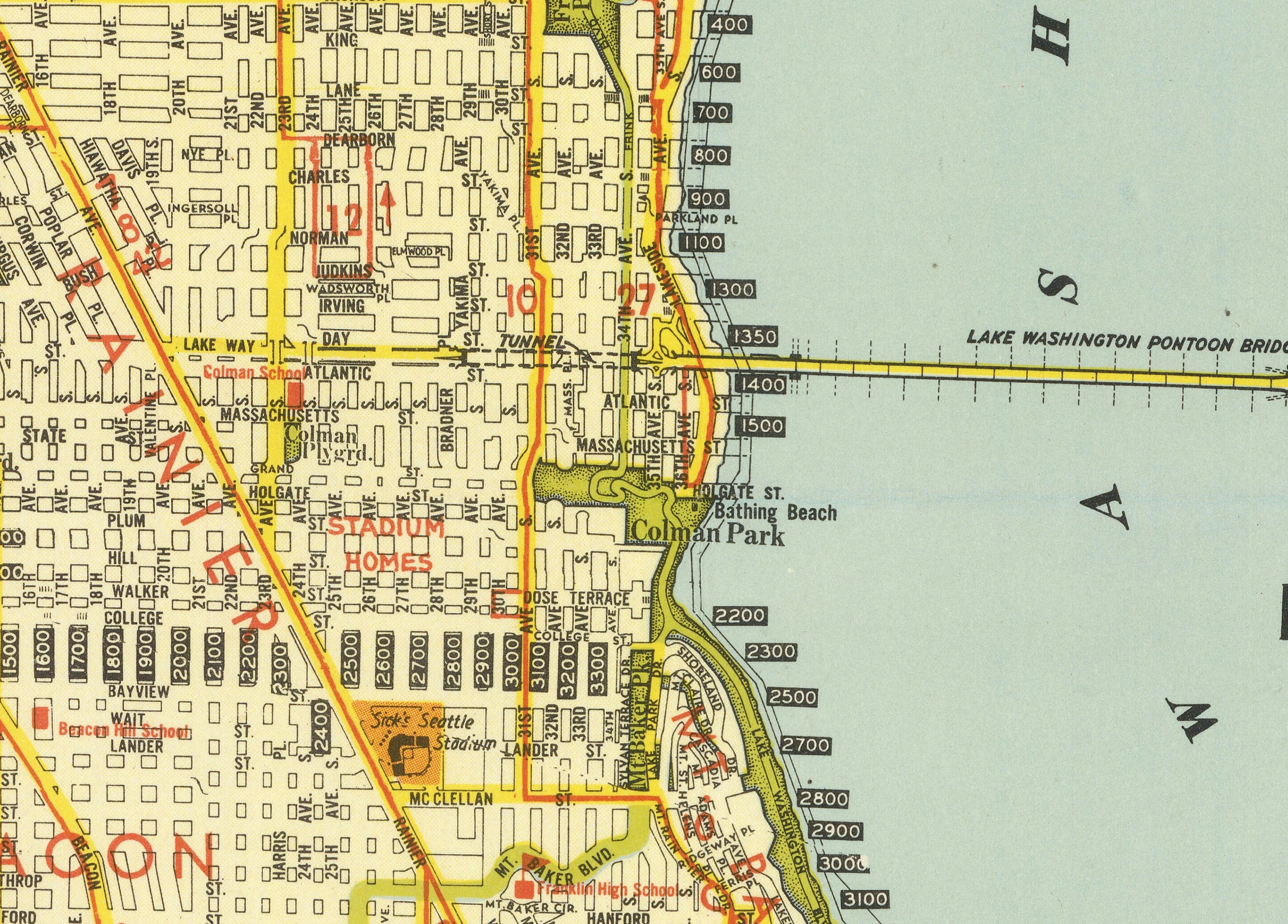 The image is a detailed map of a city, showing streets, landmarks, and surrounding areas.