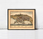 The image is a framed vintage map of Napoli, Italy, depicting the city's layout and surrounding areas.