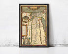 The image is a framed antique map of the Middle East and North Africa, depicting various countries and regions in a detailed and colorful manner.