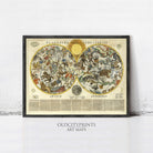 The image is a framed art print depicting a detailed celestial map of the night sky, with various constellations and celestial bodies represented.