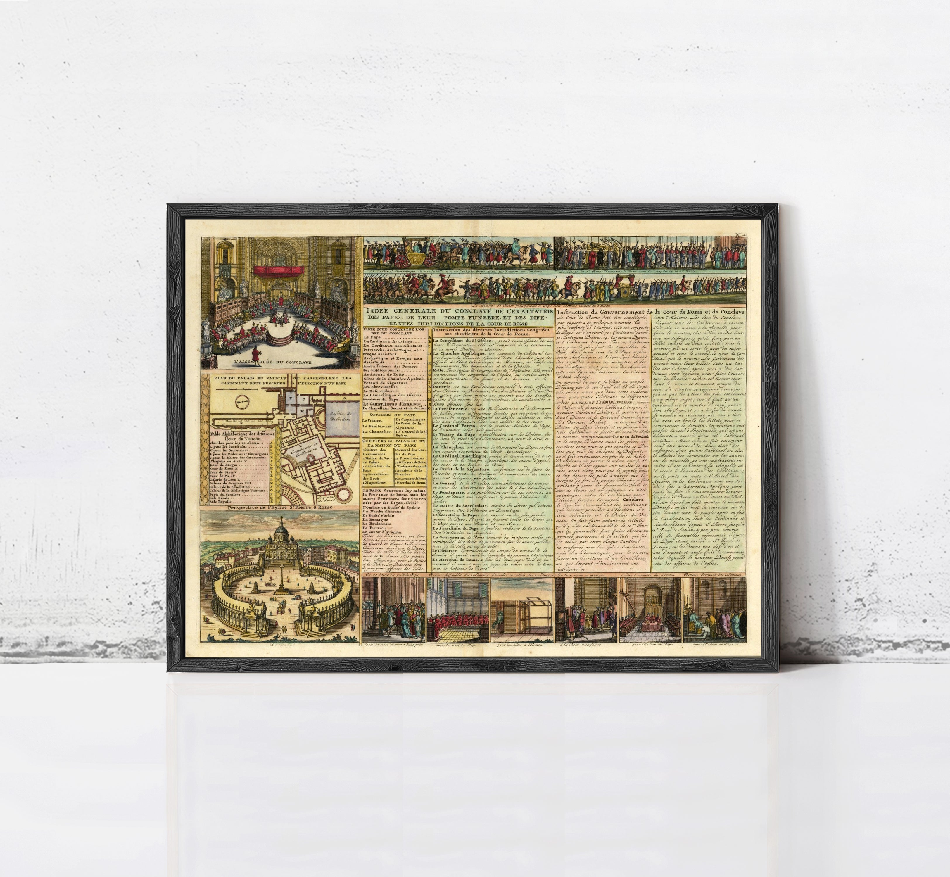The image is a framed collage of various images, including a map, a list of people, and a series of photographs.