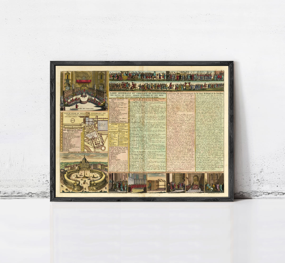 The image is a framed collage of various images, including a map, a list of people, and a series of photographs.