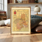 The image is a framed map of Murcia, Spain, with a wooden border.