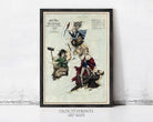 The image is a framed vintage map depicting a scene with various characters, including a man in a suit and tie, a woman in a dress, and a man in a suit and tie. The map appears to be a historical or artistic representation of a scene or event.