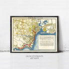 The image is a framed art print depicting a map of a city, with various streets and landmarks labeled.