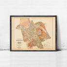 The image is a framed map of Rome, Italy, depicting the city's layout and surrounding areas.